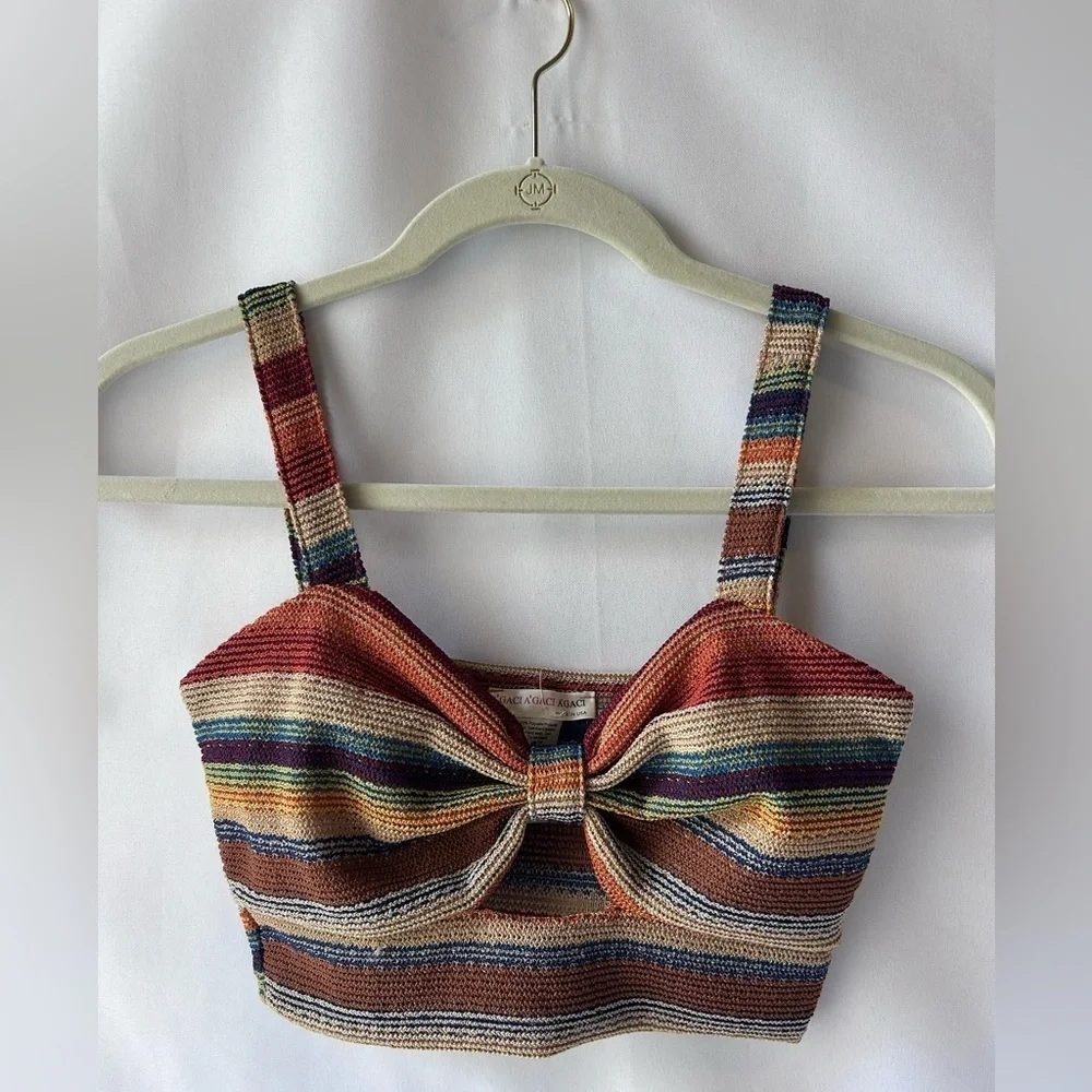 a'gaci Brown and Blue Sleeveless Tie Front Crop Tank Top - Picture 3 of 4